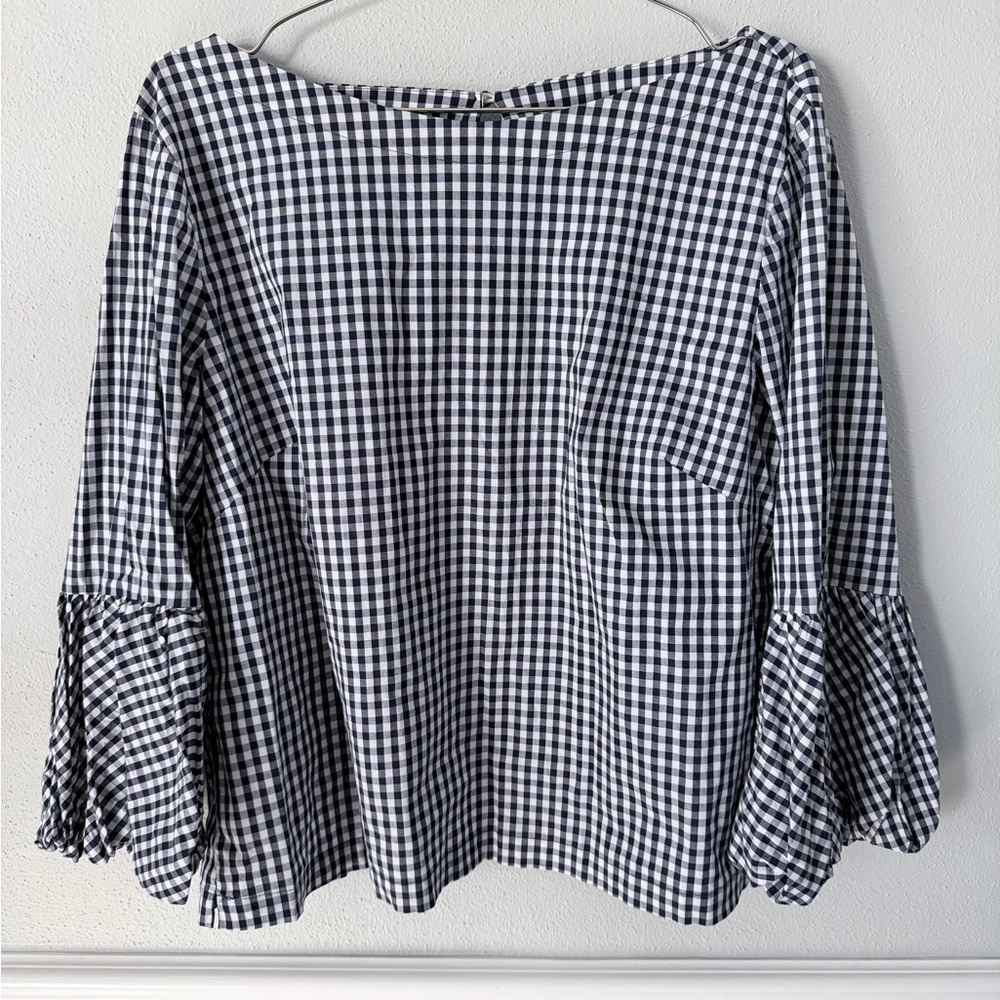 laundry by shelli segal Black And White‎ Gingham Blouse With Bell Sleeves XL